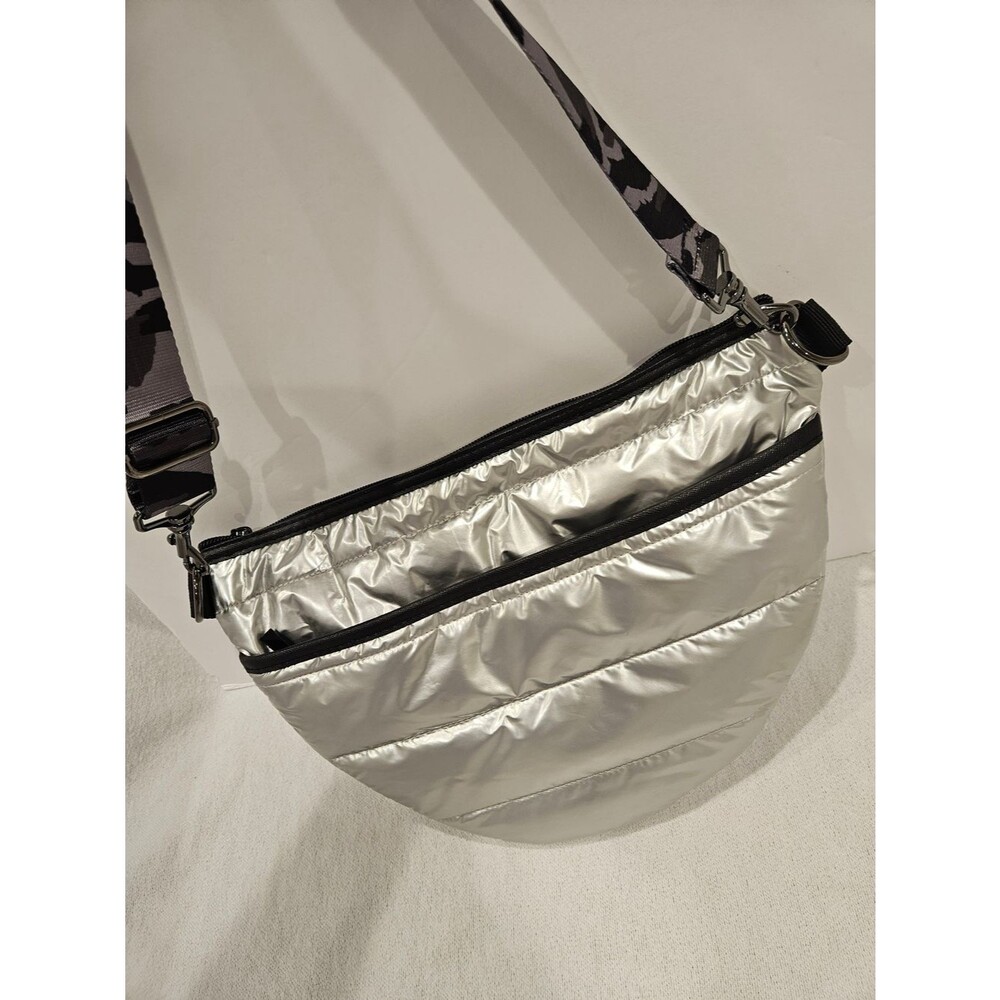 HAUTE SHORE Black Silver Quilted Pouch with Logo Lining Crossbody Shoulder Bag